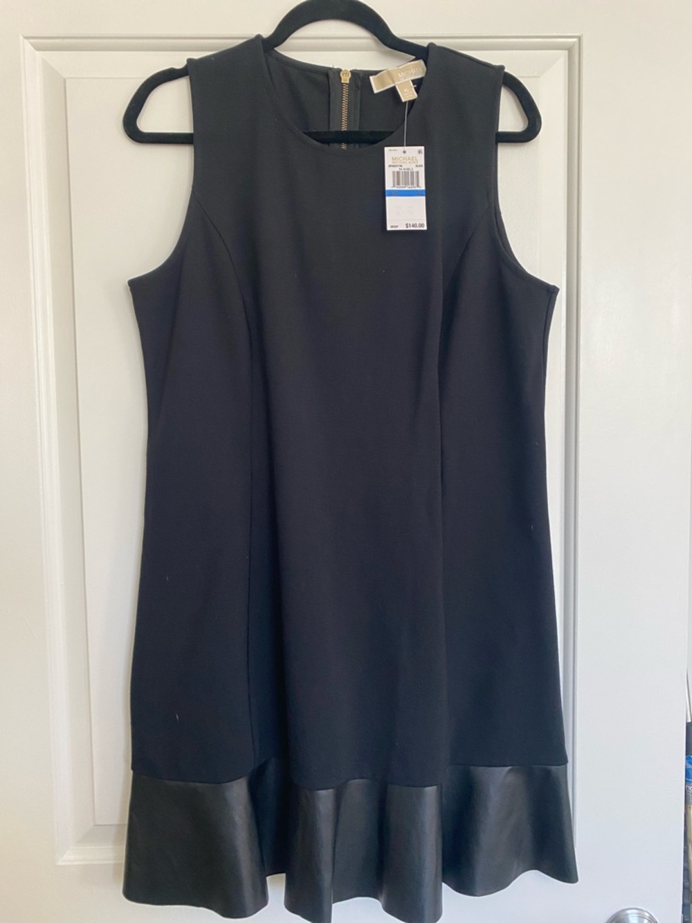 Michael Kors Black Sleeveless A-Line Dress with Faux Leather Trim